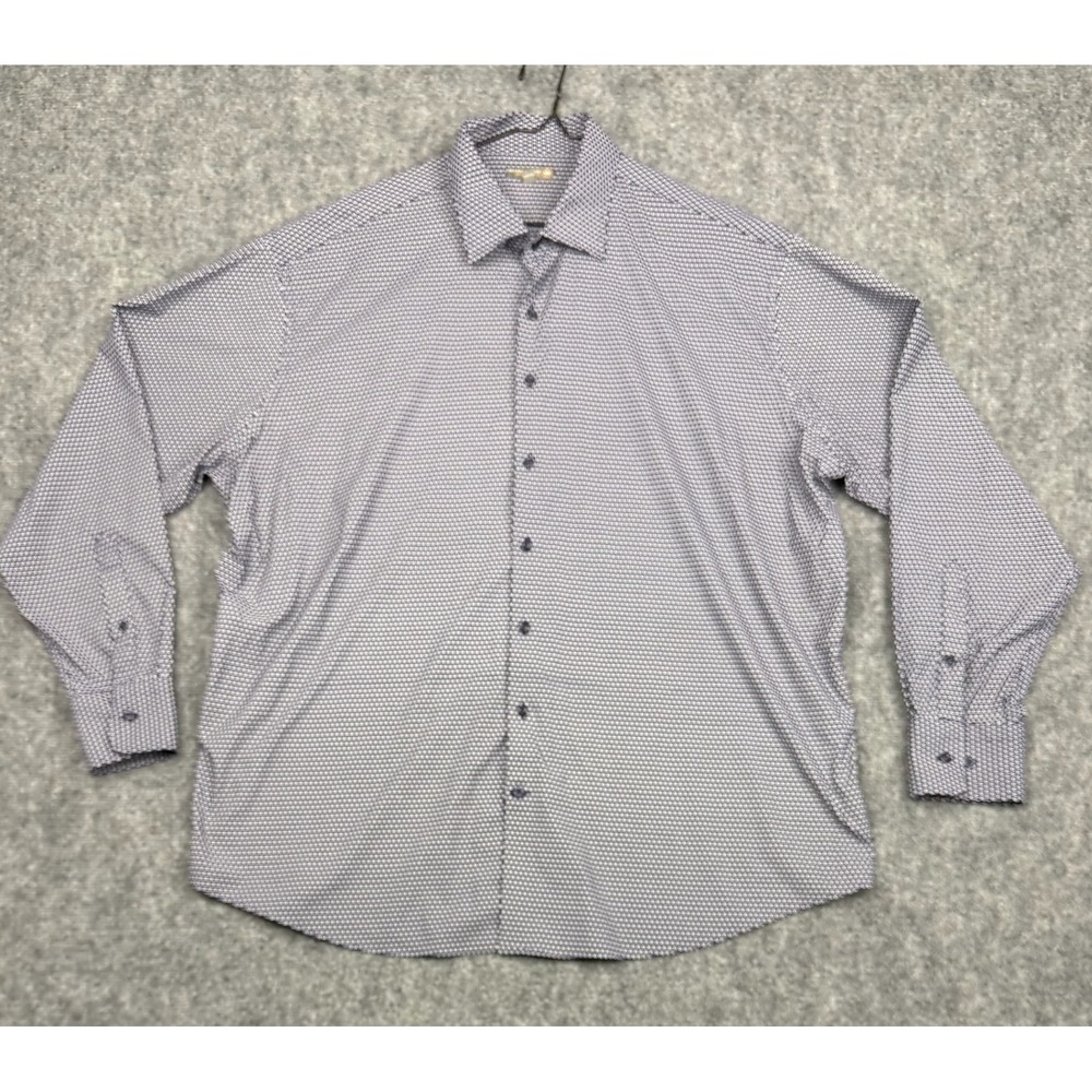 Peter Millar Summer Comfort Shirt Mens XXL Navy Blue White Geometric Long Sleeve